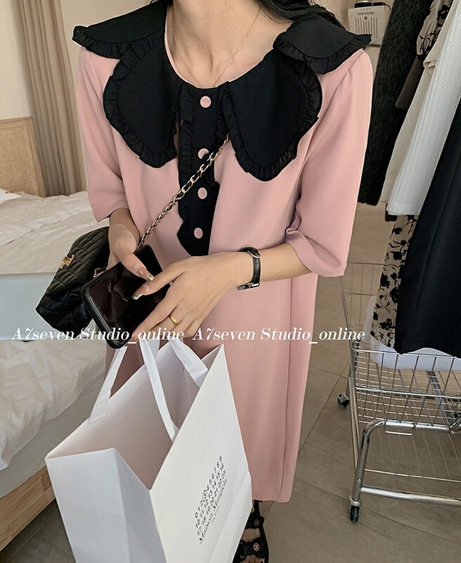 [y.jia EJA] petal doll neck short sleeve dress dress ys1-1076