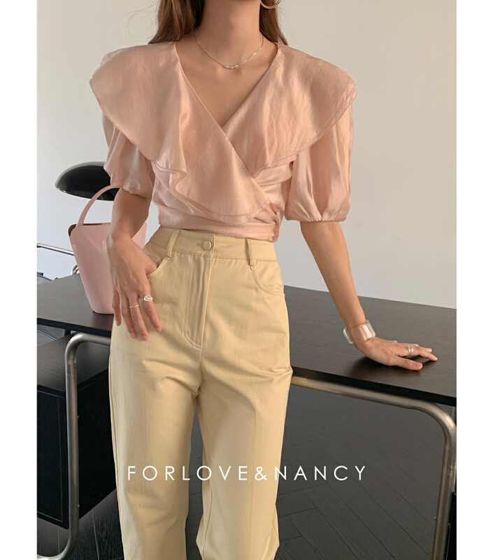 [FN] French solid color lace up blouse (non detachable ribbon) nb2xa4408n\cqw