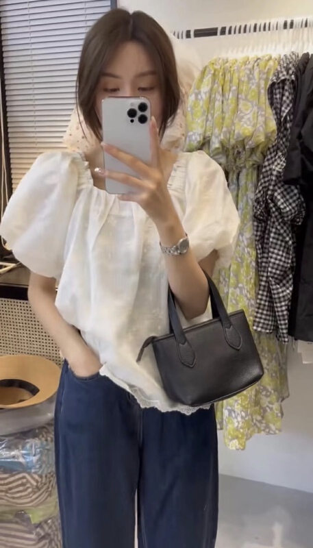 [OIT] square neck embroidery small fresh shirt 9160\hbx