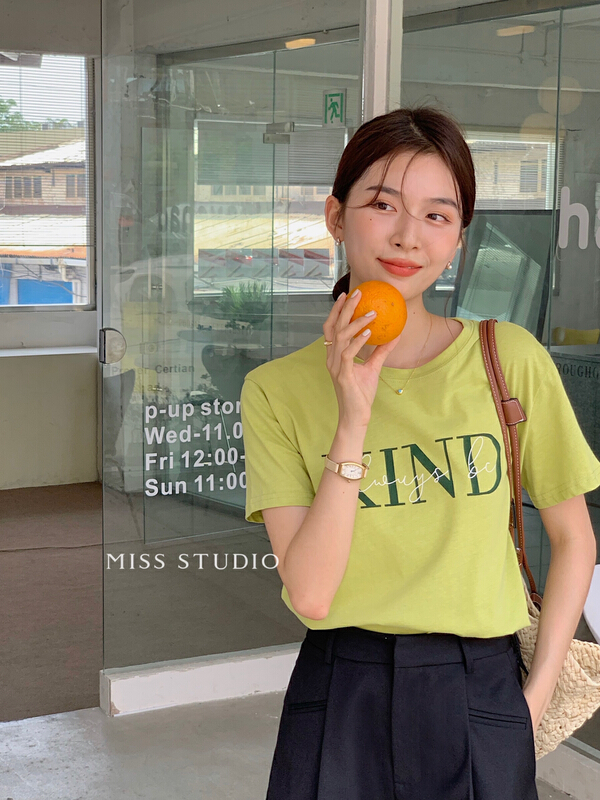 [miss miss home] Korean alphabet printing comfortable casual short sleeve T-shirt y8845