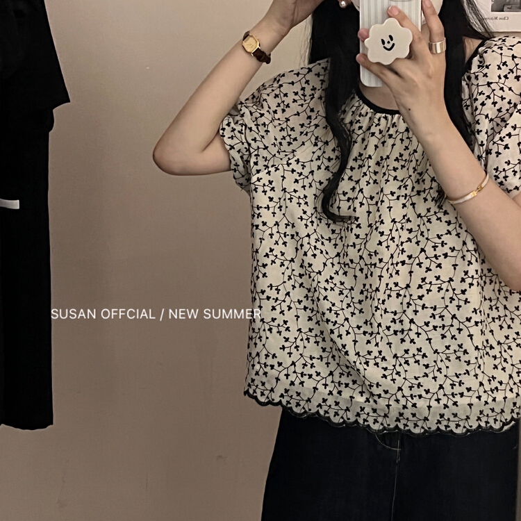 [Susan] color contrast floral age reducing shirt 18985\lsw