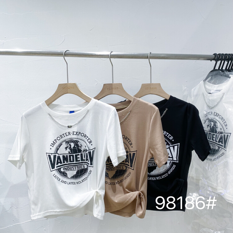 [ycnana] Korean slim fit printed letter pattern Necklace short sleeve T-shirt 98186\lsw