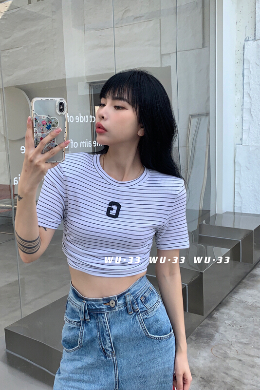 Main 8 colors! [wu.33] stripe letter drawcord slim fit short sleeve T-shirt 22330\wtt