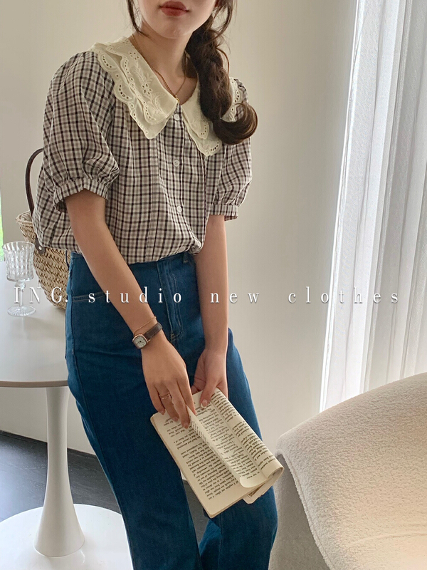 [ing] lace collar plaid shirt 7843