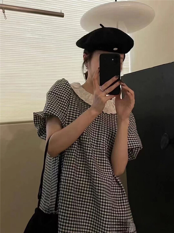 [m.zi studio] Korean fresh and simple Plaid Dress 6986\hbx