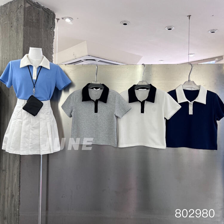 [June] contrast polo collar short sleeve T-shirt 882980\xyy