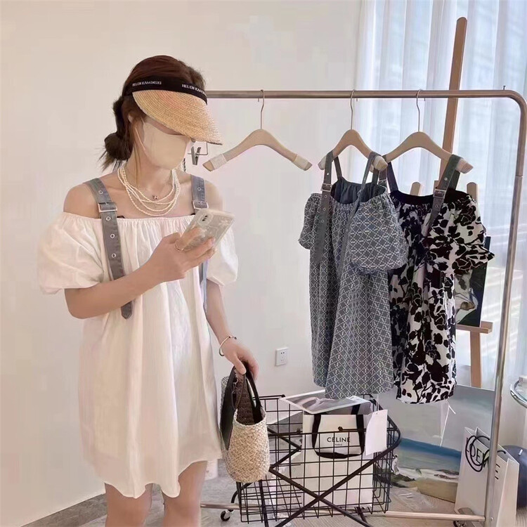 [1517] off shoulder suspender temperament loose dress l988-1\zjy