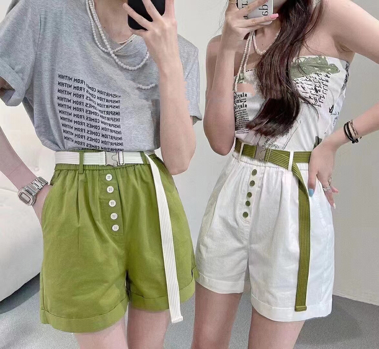 [Ming] Korean high waist slim wide leg loose casual shorts (with belt) (only shorts) 1850\lsw