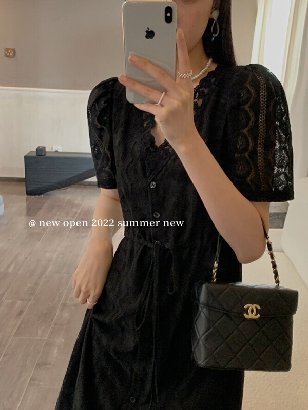 [new open] Korean lace V-neck single breasted slim dress cl22855\zxx