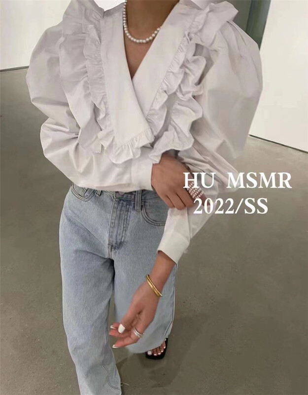 New year in early spring! [Yan Zhen] temperament V-neck fungus edge shirt 66356\pcz