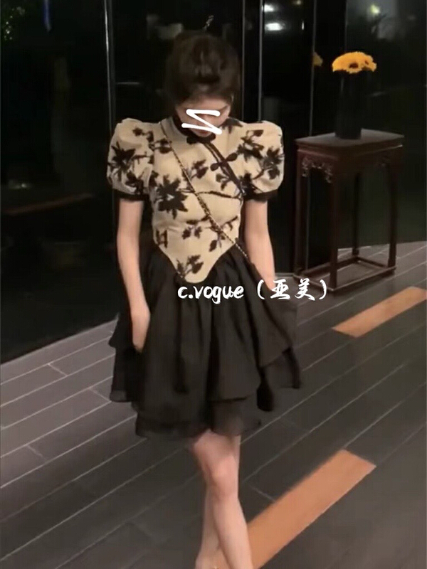 [c.vogue] retro senior cheongsam flocking Chinese dress 3919\pcz