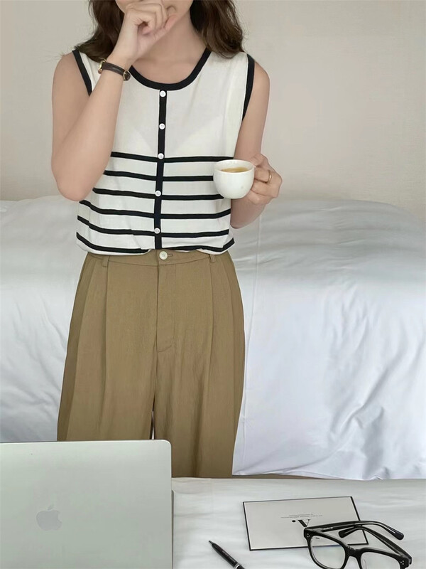 [feeding] Japanese sleeveless striped knitted vest / suspender ys3-652\cls