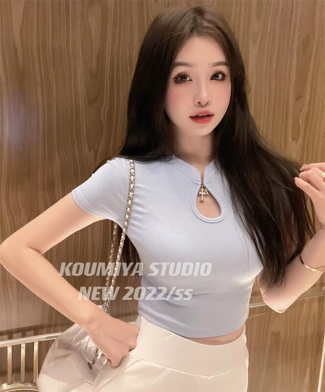 In early summer! [koumiya] Korean hollow out simple slim short sleeve T-shirt 8970\pcz
