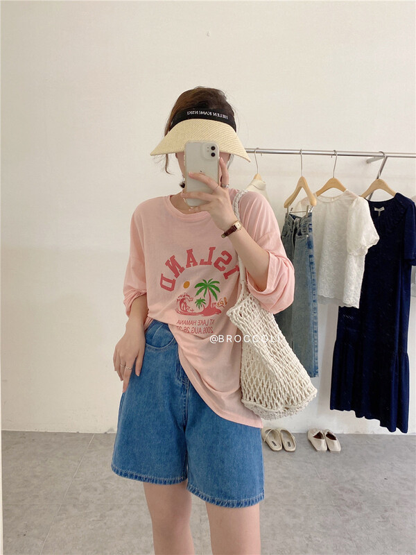 [broccoli] letter printed loose sunscreen long sleeve T-shirt (T-shirt only) 8135\zjy