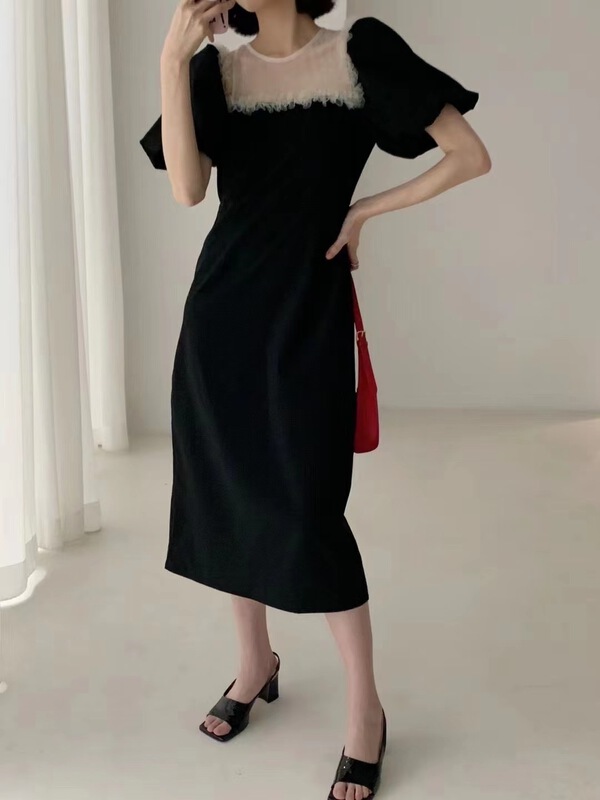 [sunny] Korean version of Lady splicing high waist dress 1966\hjy