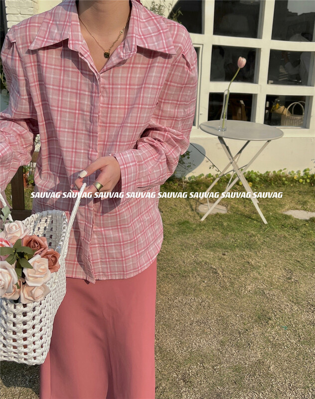 [sauvag] Plaid single breasted comfortable shirt c060\ll