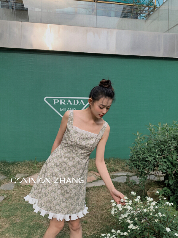 [CZ Zhang] fresh and simple printed dress 62583\jhy