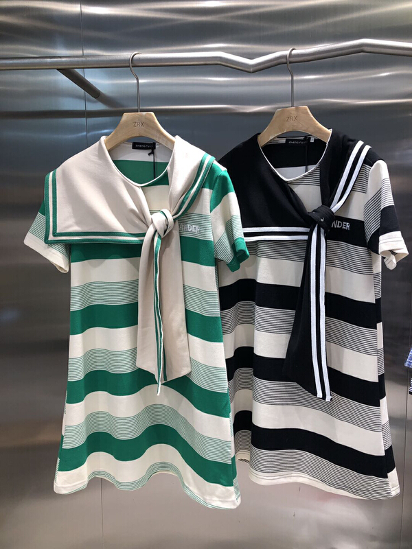 [zhengruxi] staggered Navy collar stripe dress 11732\wtt