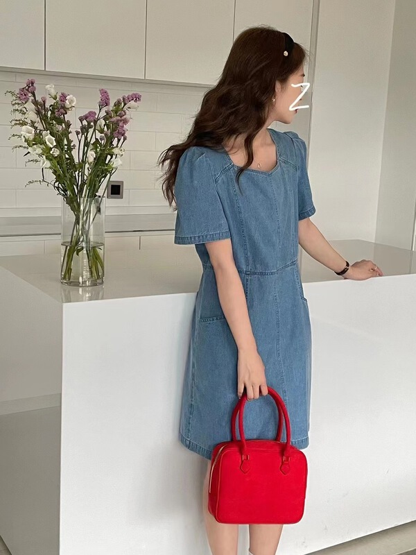 [feeding] Korean loose bubble sleeve square neck dress 7871-h5\cls