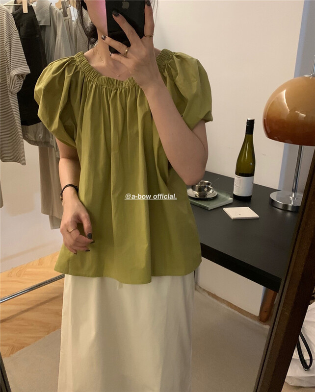[a-bow studio] off shoulder bubble sleeve solid small shirt (only selling small shirts) 80256\zjy