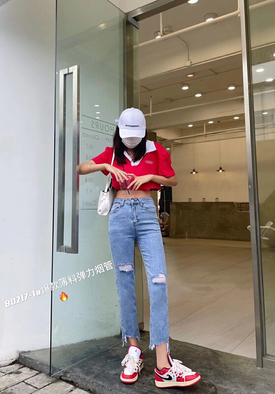 [Mina] Korean version slim stretch smoke tube jeans 80217-1\lsw