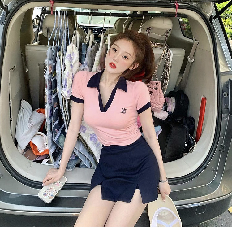 [Amanda] embroidered fashion short sleeve T-shirt + temperament slim fit casual pants set 9613\pcz