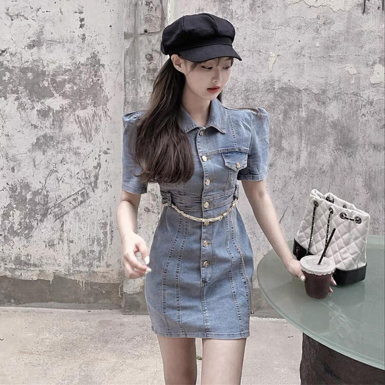 New year in early spring! [M.H] Korean versatile denim dress (with waist chain) 8160-1\pcz