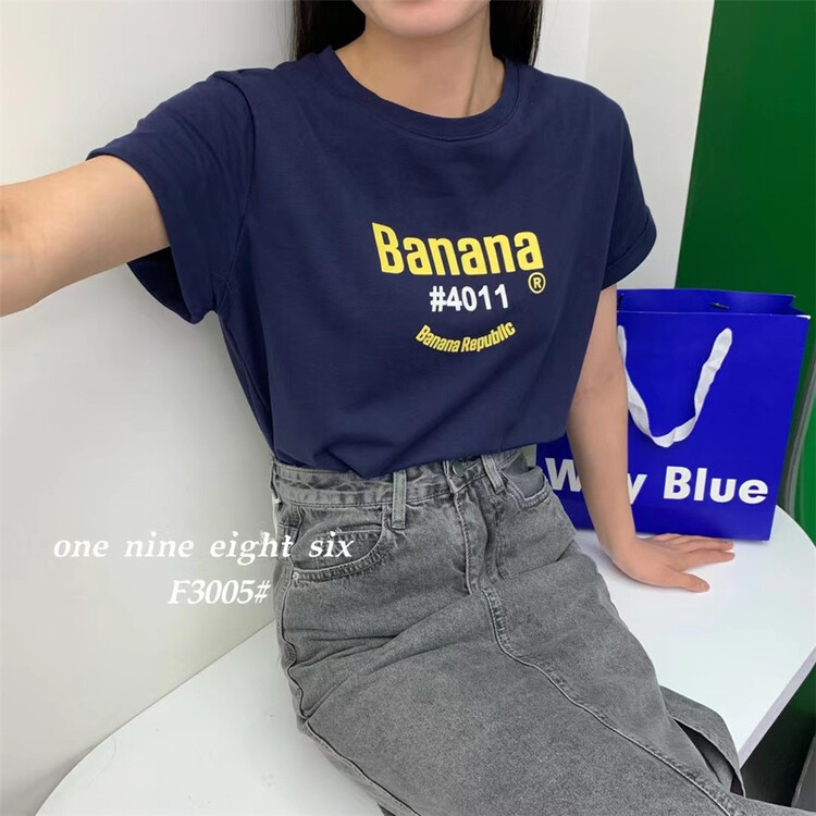 [1986] loose round neck letter short sleeve T-shirt 3005\xyy