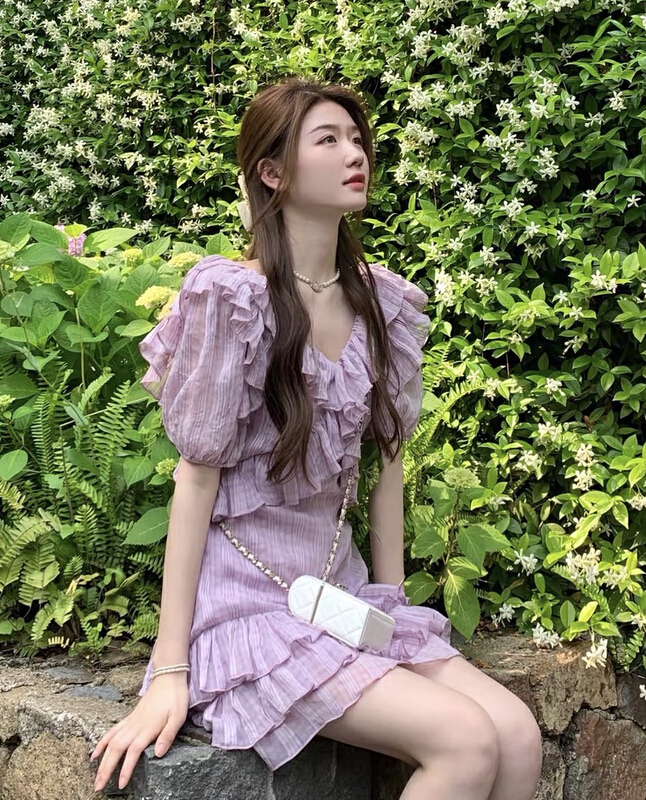 [JH] net red Ruffle Lantern Sleeve Dress (dress only) 41977\pcz