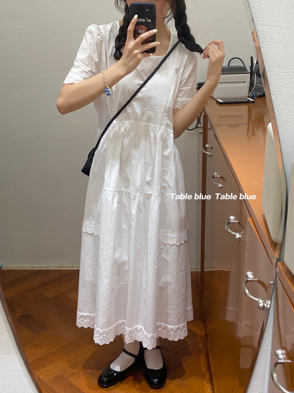 [table blue] Korean version simple square neck thin dress 2161\lsw