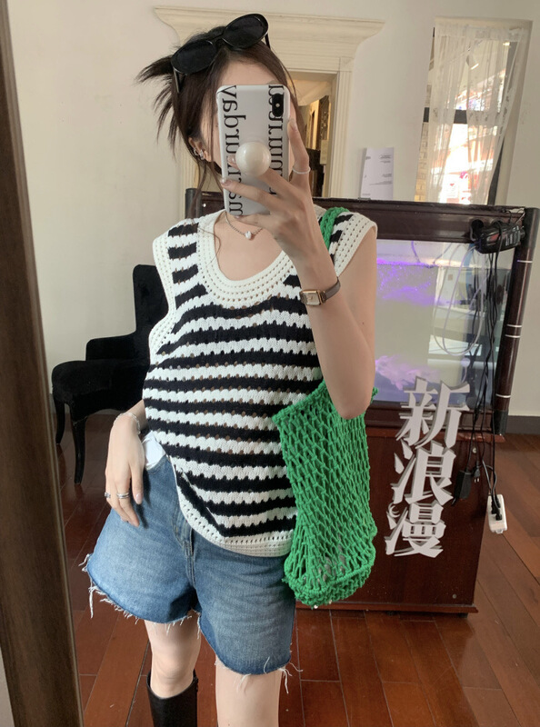 [jeans] round neck STRIPED FASHION vest / suspender e252\lsw