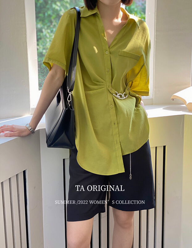 [TA] solid short sleeve chain shirt (with removable chain) 10871\ll