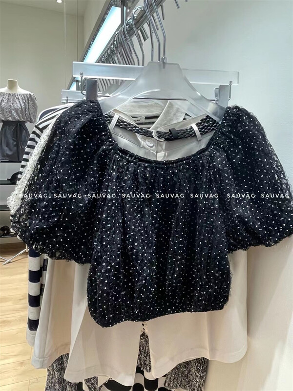 [sauvag] off shoulder short pleated shirt d12\zjy