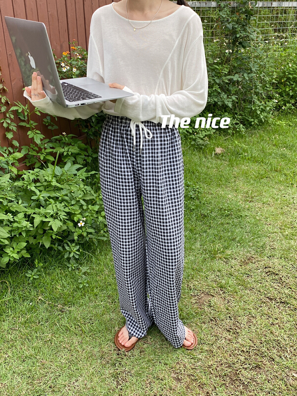 [the nice] loose check drawstring casual pants a7001\hjy