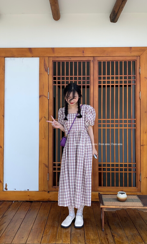 [from Anna] square neck art Plaid Dress 6198\lsw