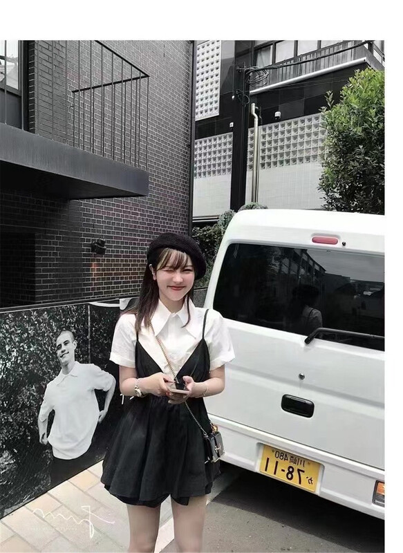 [Han C family] solid color short sleeve shirt + suspender dress + casual shorts three piece suit 6479\pcz