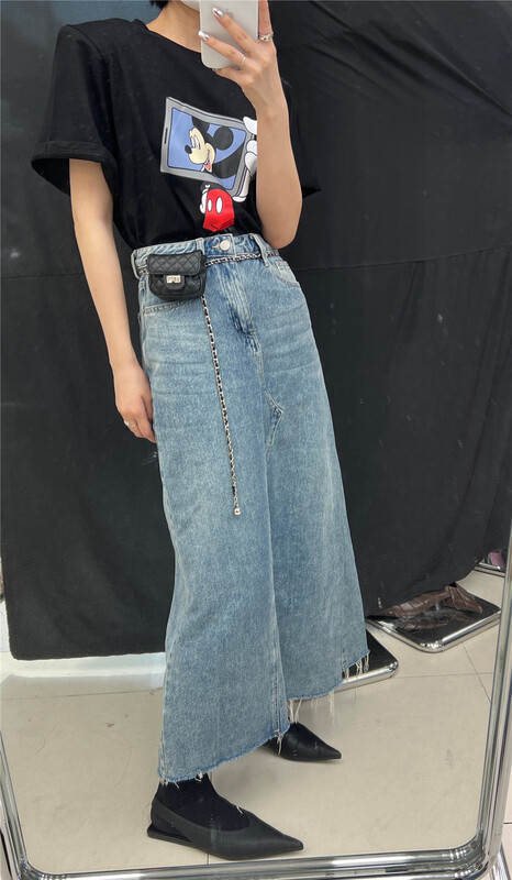 In early summer! [t-platform] Korean split denim skirt (with waist bag) 8200-1\zxx