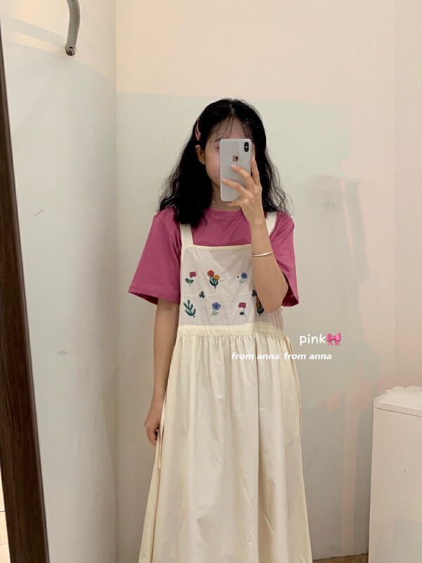 In early summer! [from Anna] Vintage embroidered suspender dress (with waist rope) 6134\lsw