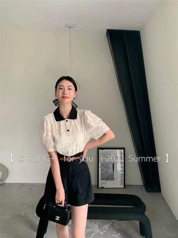 [qingqingjia] fresh and simple bubble sleeve short shirt 2086\xyy