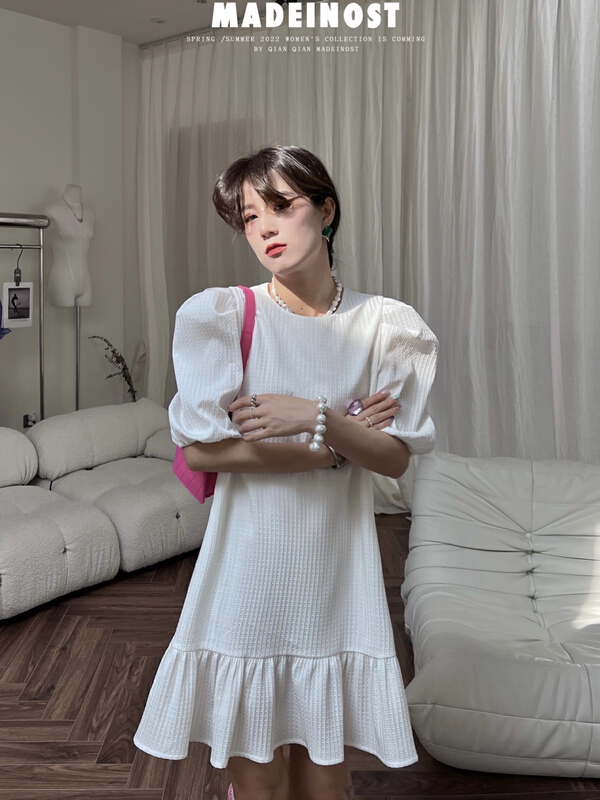 [OSHA madeinost] fashion versatile bubble sleeve dress 86197\ll