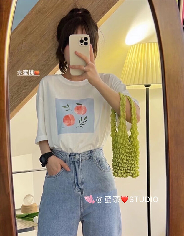 [rara] fresh and simple peach print Pullover short sleeve T-shirt 37026-12\lsl