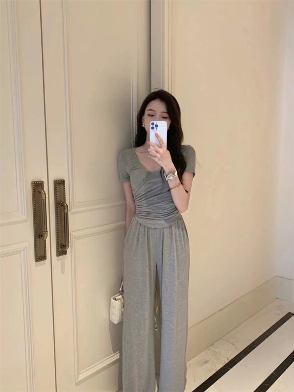 [MS studio] pure style slim fit short sleeve T-shirt + lazy casual pants set 9171-2\pcz