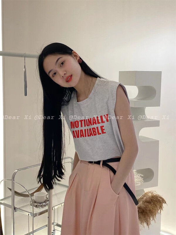 [far.xi] simple casual letter sleeveless vest / sling 3325\lsw