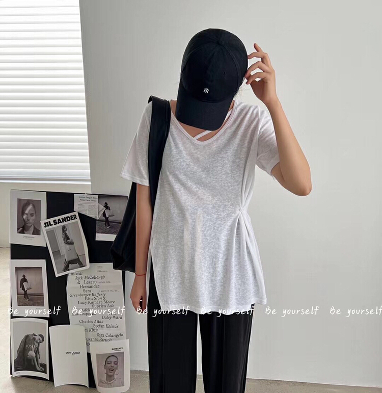 [be your self] Korean back letter casual simple short sleeve T-shirt t66180\lsl