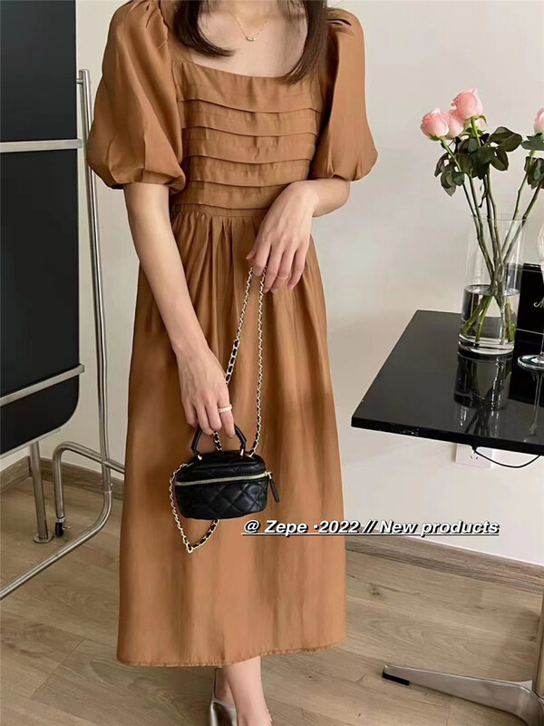 [Ze] square neck bubble sleeve lady dress 3220\ll