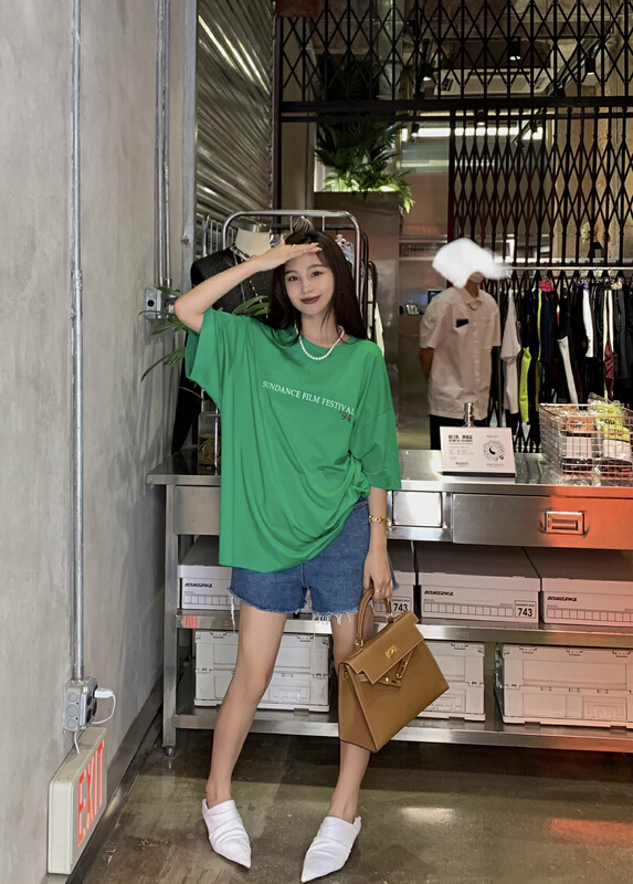 [11An] simple loose slim short sleeve T-shirt a6673
