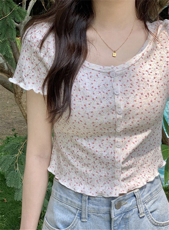 [miss sumey Xiaomi] age reduced broken flower small fresh shirt 2417\hbx