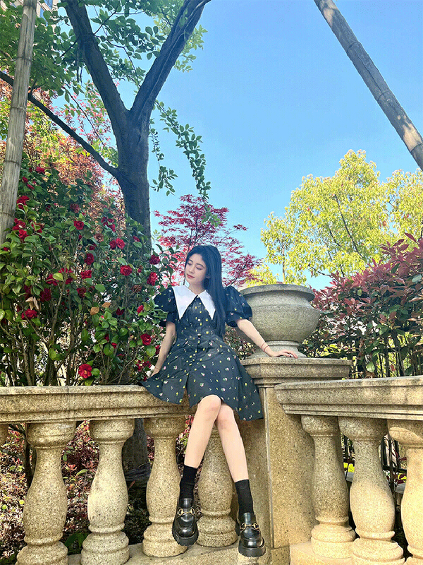 [she u] French romantic pointed collar floral dress c58296