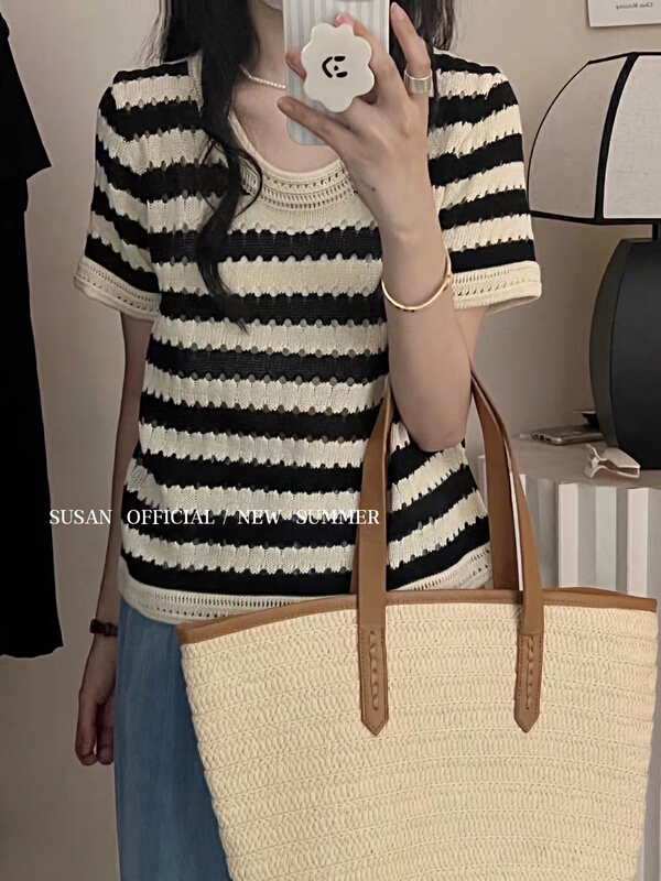 【 Susan 】 stripe versatile Crew Neck Shirt 19119\lsw