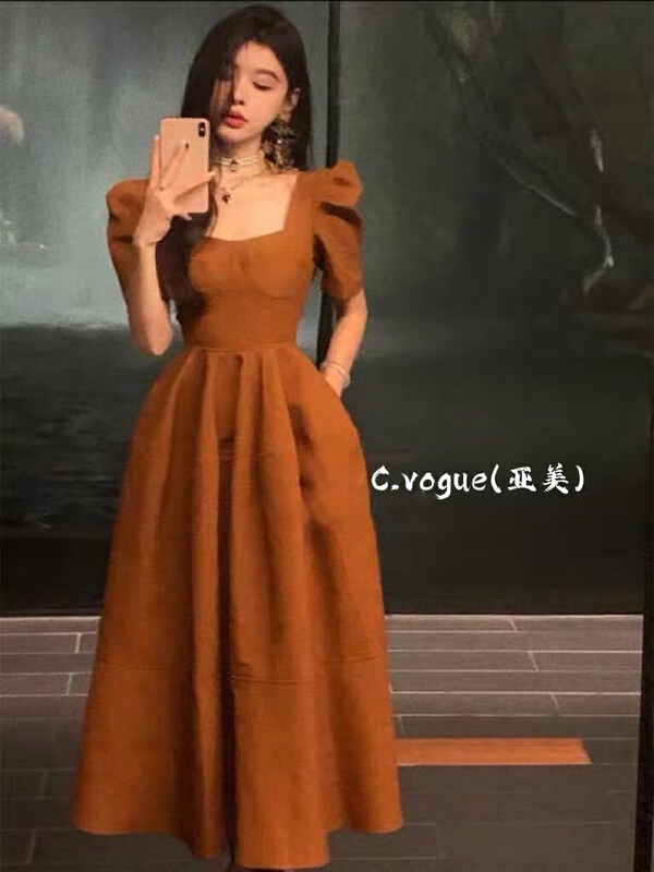 [c.vogue] temperament square neck texture design dress 3336\pcz